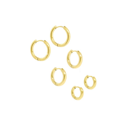 Crown Triple Hoop Earrings Set – 18K Gold Plated