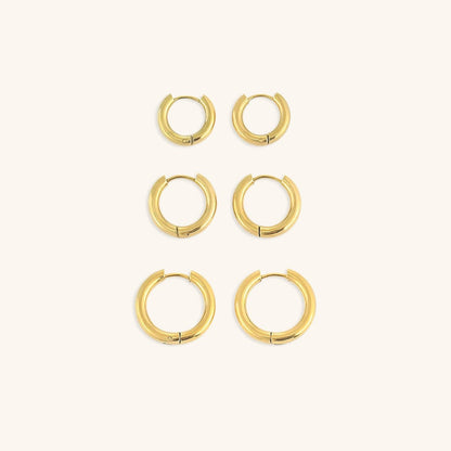 Crown Triple Hoop Earrings Set – 18K Gold Plated