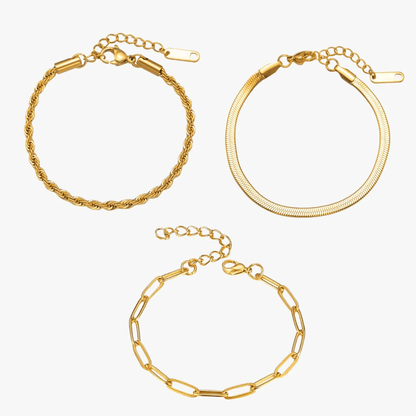 Crown Essential Bracelet Set – 18K Gold Plated (3 Pieces)