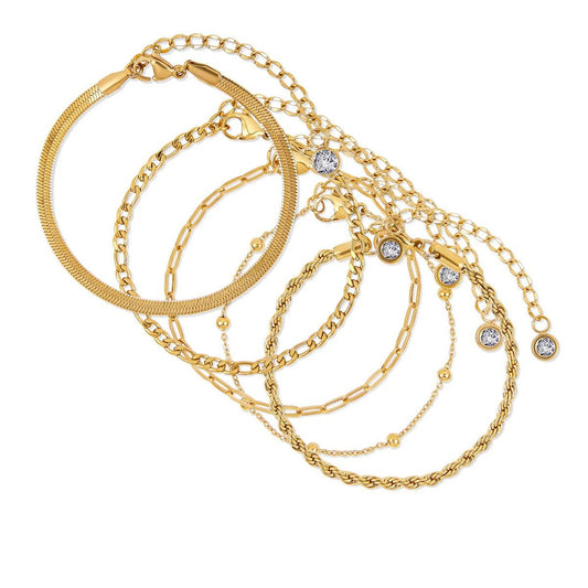 Crown Glamour Zirconia Bracelet Set – 18K Gold Plated (5 Pieces)