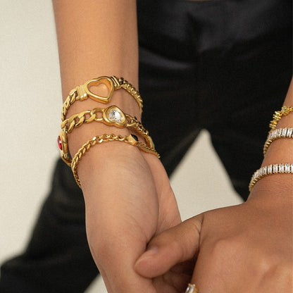 Crown Minimal Heart 18K Gold Plated Bracelet
